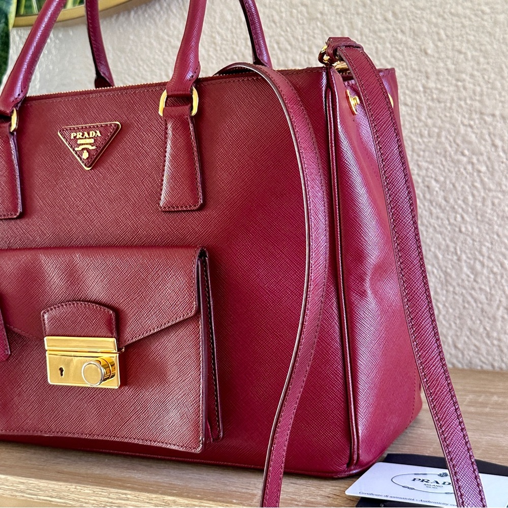 PRADA GALLERIA LUX SAFFIANO 2WAY TOP HANDLE SATCHEL BURGUNDY BAG ONE OF A KIND - Picture 16 of 16